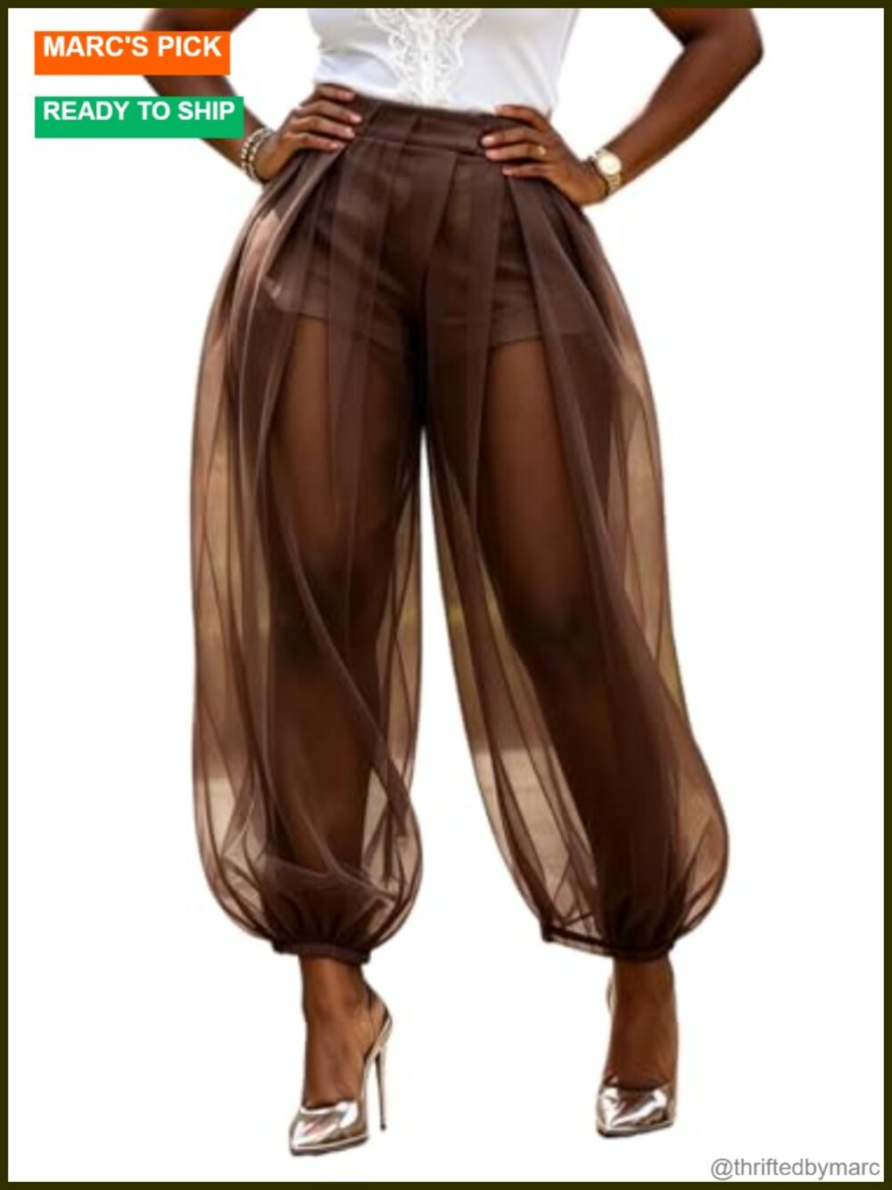 Sheer Tulle Mesh Balloon Pants High Waist Wide Leg Palazzo with Shorts